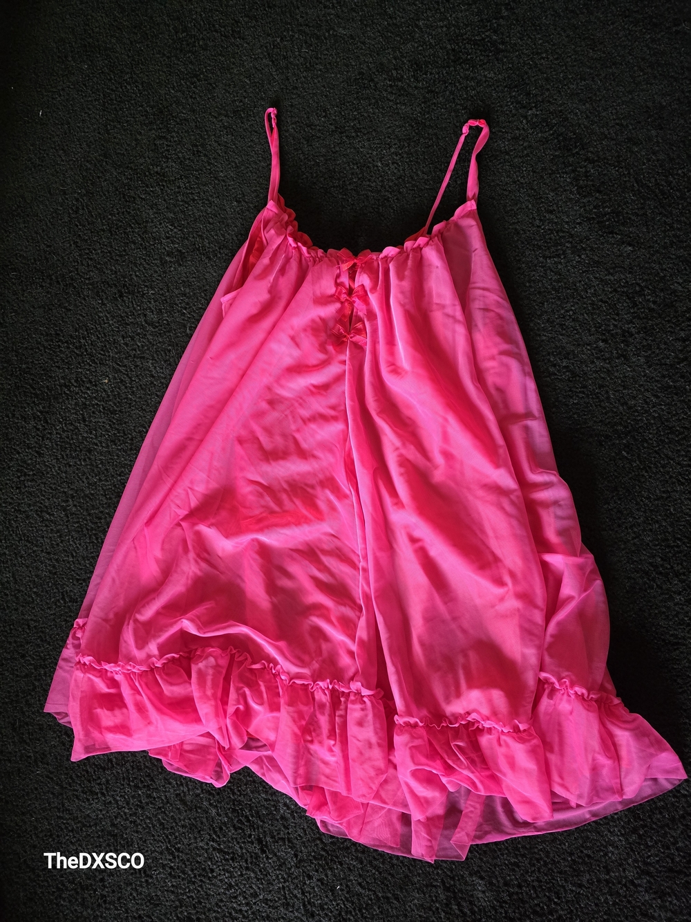 Betsey Johnson Neon Pink Satin Chemise with Ruffle Hem Nightdress